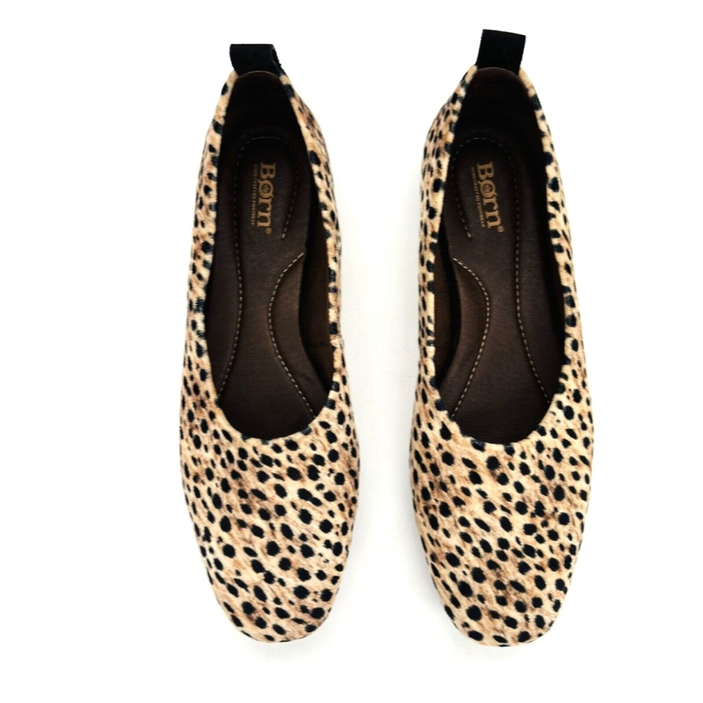 Born Boca Leopard Print Faux Suede Round Toe Ballet Flats Shoes Womens Size 9